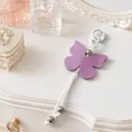 Purple faux leather butterfly keychain pendant with white decorative cord and beads - Light Purple