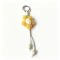 Portachiavi a fiore puff all'uncinetto fatto a mano in giallo e bianco con perline - Giallo