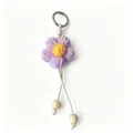 Portachiavi a fiore puff all'uncinetto fatto a mano viola con perline di legno - Viola chiaro