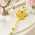 Yellow butterfly PU leather keychain charm for bags with golden metal beads - Light Yellow