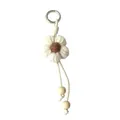 Portachiavi a fiore all'uncinetto fatto a mano con perline di legno bianco e marrone - Beige