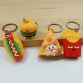 Close-up of cute cartoon food keychains featuring hamburger, pizza, fries and hotdog - Mixed Style With Four-Section Chain
