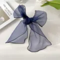 Navy blue organza ribbon scarf hair tie with bow design for elegant hair decoration - One Size / Navy Blue