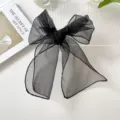 Elegant black organza bow hair tie ribbon for women, sheer lightweight silk scarf - One Size / Black