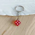 Vibrant red translucent acrylic dice keychain with silver-toned metal ring for bags - Red