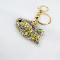 Handmade multi-colored crochet clownfish keychain with gold-plated metal ring and clasp - Knitted Ocean Animal Style 1 (Pendant-1)