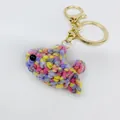 Hand-crocheted colorful fish keychain ornament with golden metal ring for schoolbags - Knitted Ocean Animal Style 5 (Pendant-5)