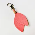 Pink Korean velvet leaf keychain bag charm with a secure silver metal lobster clasp - Watermelon red