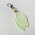 Minimalist light green velvet leaf keychain pendant with silver metal lobster clasp - Light Green