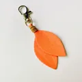 Handcrafted orange Korean velvet leaf keychain with silver lobster clasp for bag decoration - Orange