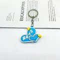 Blue heart-shaped silicone keychain with embossed LOVE text and floral accents. - Chain Blue Heart