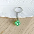 Creative green transparent acrylic dice keychain with durable silver metal ring and chain - Green
