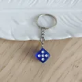 Creative blue transparent acrylic dice keychain with silver metal ring for bag decoration - Sapphire Blue
