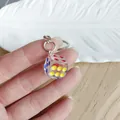 Creative small transparent acrylic dice keychain with colorful dots charm pendant - Red Yellow Blue Patchwork