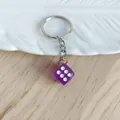 Small creative purple acrylic dice keychain for DIY bags with silver ring detail - Eggplant Purple