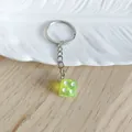 Green transparent acrylic dice keychain with silver metal ring for DIY bag decoration - Fluorescent Green