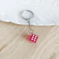 Translucent pink acrylic dice keychain charm for bags with silver metal ring - Rose Red