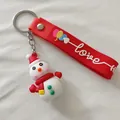 Porte-clés bonhomme de neige de Noël en silicone 3D avec une lanière rouge love - Bonhomme de Neige (Style Cordon)