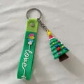 Détail du porte-clés sapin de Noël mignon en silicone vert avec sangle 'love' - Sapin de Noël (Style Cordon)