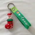 Mignon porte-clés Père Noël 3D en silicone avec sangle verte 'Love' pour sac à dos - Chaussette de Noël (Style Cordon)