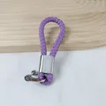 Purple braided PU leather keychain with silver D-ring horseshoe buckle attachment - Purple