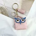 Porte-clés hibou mignon en cuir rose avec pompon, breloque de sac à main style fait main. - Rose