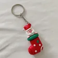Porte-clés mignon Père Noël dans une chaussette en silicone pour cadeaux de Noël. - Chaussette de Noël (Style Chaîne)