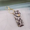 Leopard print PU leather lipstick case keychain with golden hardware for bag charms - Gray