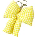 Détail rapproché du porte-clés à nœud en tissu à carreaux jaune et blanc avec anneau - Jaune