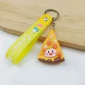 Close-up of a cute cartoon pizza keychain with a yellow 'Love' silicone strap. - Sandwich