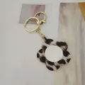 Porte-clés miroir de poche en forme de fleur avec imprimé léopard et fermoir doré - Style Fleur / Beige