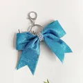 Élégant porte-clés nœud en strass bleu scintillant pour sacs à main de luxe et cadeaux - Bleu