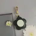 Porte-clés fleur noire en cuir PU avec miroir de courtoisie portable intégré. - Noir-Boucle Dorée