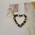 Porte-clés cœur à imprimé léopard avec miroir de poche portable et finitions dorées chic - Style Cœur / Kaki