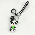 Cute cartoon panda PVC soft rubber keychain with black wrist strap and bell charm accessory - Rubber Strap (Black Bell)