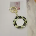 Porte-clés rond à imprimé léopard avec miroir de poche élégant pour sac - Style Rond / Vert