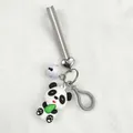 Cute PVC panda keychain with grey strap and white bell for bags - Rubber Strap (White Bell)