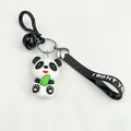 Adorable cartoon panda keychain holding bamboo with black PVC wrist strap and bell charm - Letter Strap (Black Bell)