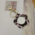 Porte-clés en forme de fleur à imprimé léopard rose avec miroir de maquillage portable - Style Fleur / Rose