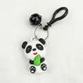 Cute cartoon panda keychain made of PVC soft rubber with black bell - Lobster Clasp (Black Bell)