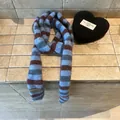 Bufanda de punto fino estilo Y2K con diseño de rayas azules y marrones a la moda - Azul Café