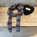 Bufanda de punto Y2k a rayas coloridas para mujer accesorio de moda invierno cálido - Púrpura