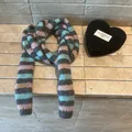 Bufanda de punto estilo Y2k con rayas azules, rosas y grises para un look moderno - Caqui Gris
