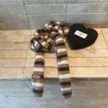 Bufanda larga de punto con rayas marrones y beige de estilo Y2k para mujer cuello moda - Beige Café
