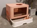 Große rosa faltbare Katzentoilette mit Schublade, Bürste und Schaufel im Gehäuse - 48.5*38*36.5 / Rosa