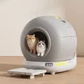Automatic self-cleaning enclosed cat litter box in grey spherical design with cats inside - Smart Control Style with Heightening Pedal / CN Plug / Premium Grey