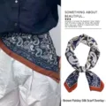 Foulard di seta vintage con motivo paisley marrone usato come accessorio per la cintura - LQ-4