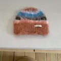 Premium Korean style colorful mohair striped beanie for autumn and winter warmth - Grapefruit Red Striped Hat