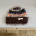 Cozy striped brown mohair plush beanie hat in Korean autumn winter aesthetic style - White Coffee Hat