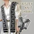 Elegante chal de punto con estampado de cachemira en blanco y negro para mujer - 145cm / Chal de Paisley